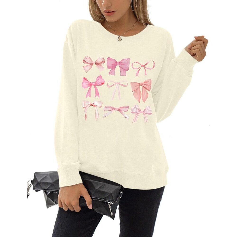 Women’s Bow Graphic Sweatshirt Cozy Soft Cotton Polyester Fall Winter